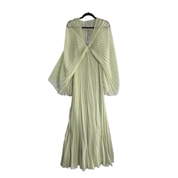 ASOS Women Maxi Dress Pleated Drape Capelet Twist Front Chiffon Sz 0 Lite Green - Picture 2 of 14